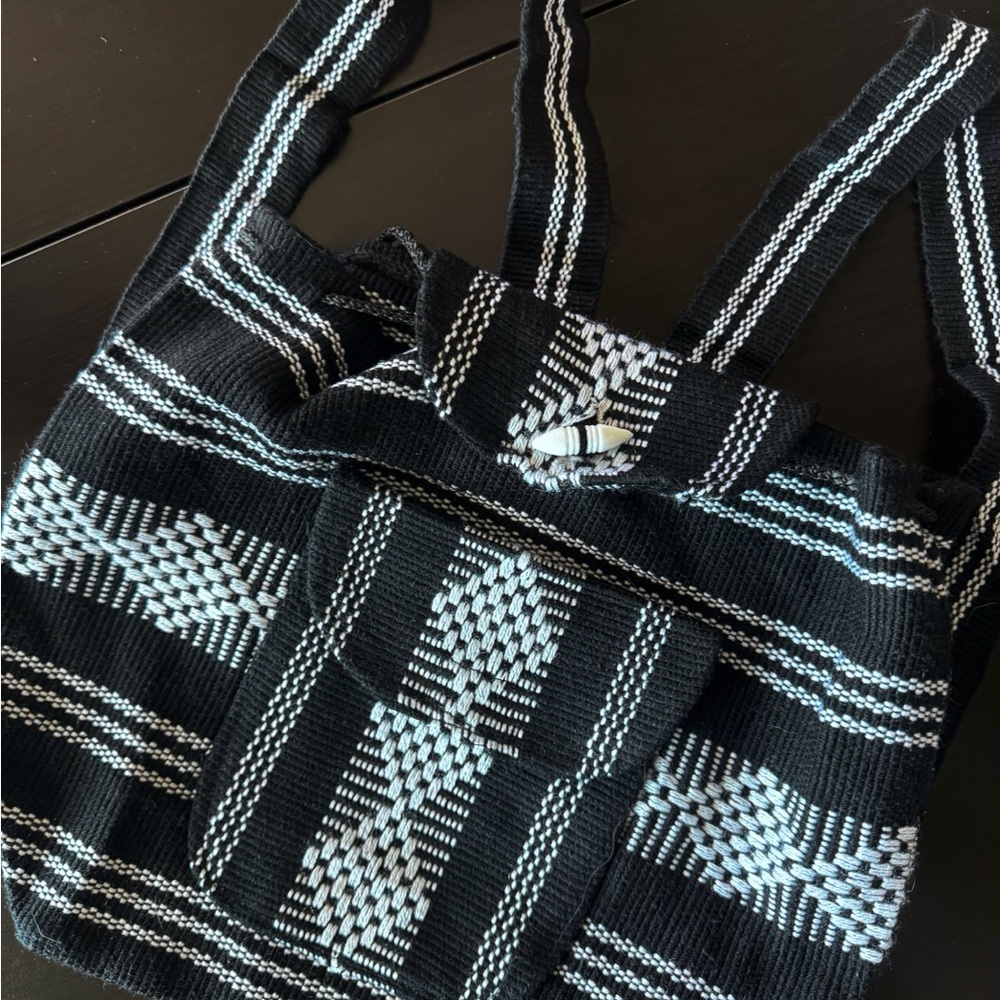 Black and White Striped Hand Woven Women's Bag